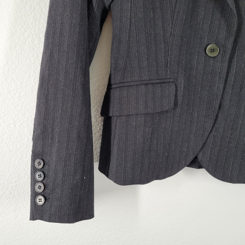 Theory Blazer Womens 2 Charcoal Gray Pinstripe Wool Blend Single Button Jacket - Picture 2 of 9